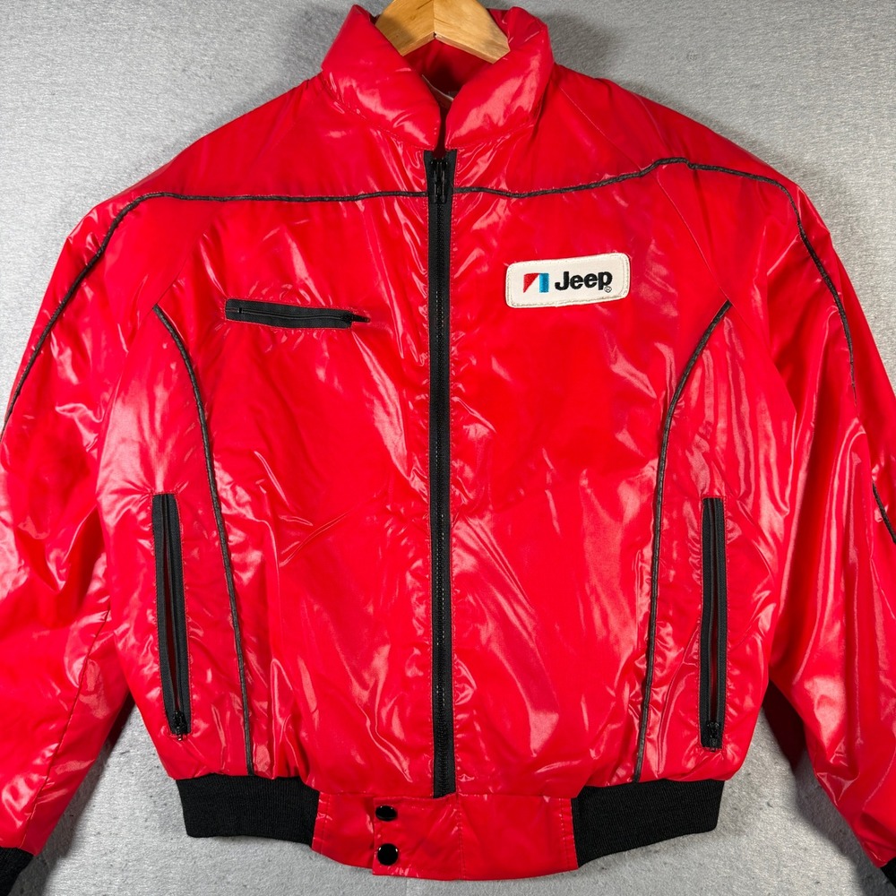 Vintage Red Jeep Racing Jacket Puffer‎ Bomber Style Mens Size Small Made in USA